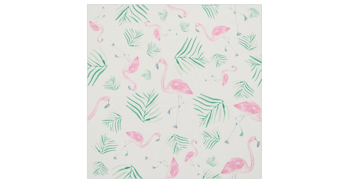 Cute pink flamingo tropical watercolor pattern fabric | Zazzle