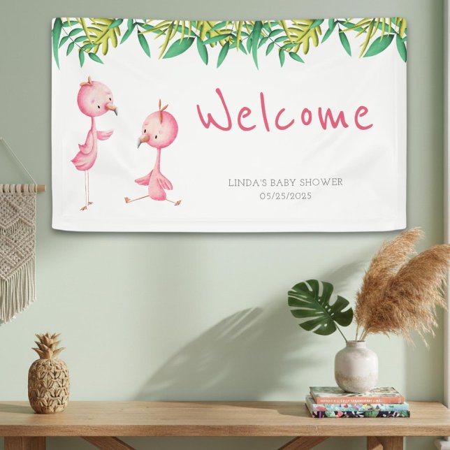 Cute Pink Flamingo Twins Baby Shower Welcome Banner (Creator Uploaded)