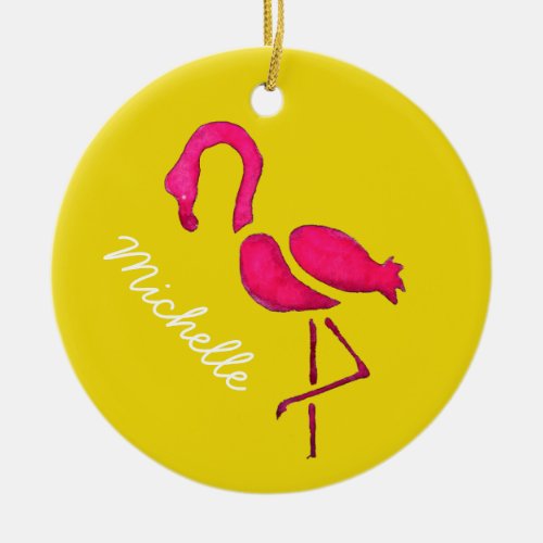 Cute pink flamingo unique bird ceramic ornament