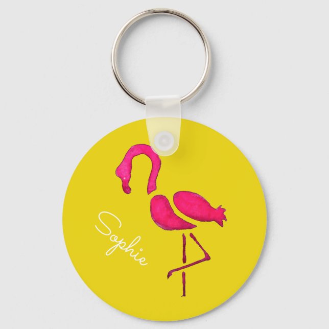 Cute pink flamingo unique bird keychain (Front)