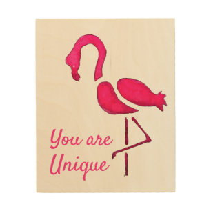 Cute pink flamingo unique bird wood wall art