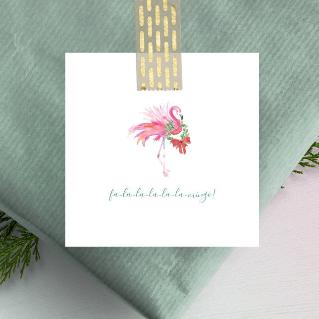 Cute Pink Flamingo Watercolor Mini Christmas Note Card (mini Christmas cards tropical pink flamingo by Victoria Grigaliunas)