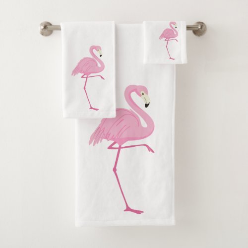 Cute pink flamingo watercolors illustration bath towel set