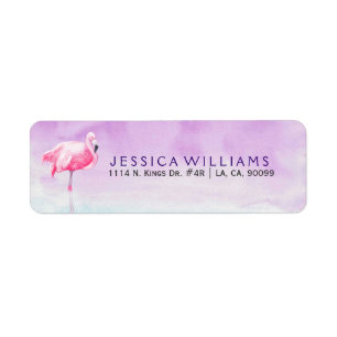 Cute Pink Flamingo Watercolors Illustration Label