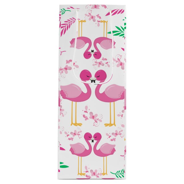 Cute Pink Flamingo Wine Gift Bag (Front)