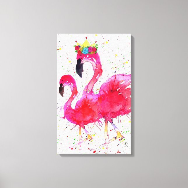 Cute Pink Flamingo with a Crown Canvas 16"x26" Print (Front)