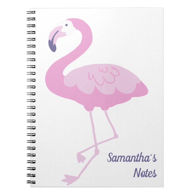 Cute Pink Flamingo with Name Notebook (Front)