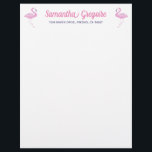 Cute Pink Flamingo with Purple Letterhead<br><div class="desc">This adorable pink flamingo letterhead is fabulous to grab the attention of anyone you're corresponding with. With it's pink and purple script and block fonts to personalize your name and/or business and well as other details,  it will add a wonderful touch to your office stationery.</div>