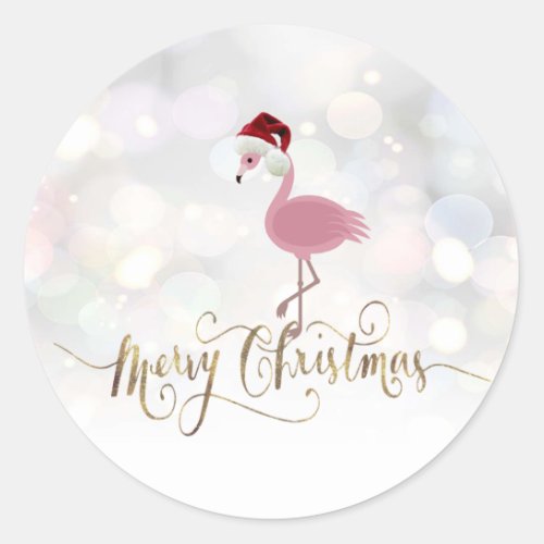 Cute Pink Flamingo With Santa Hat Classic Round Sticker