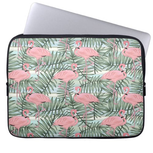 Cute Pink Flamingoes Palm Leafs Art Pattern Laptop Sleeve