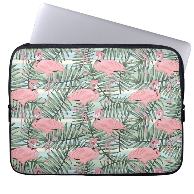 Cute Pink Flamingoes Palm Leafs Art Pattern Laptop Sleeve (Front)