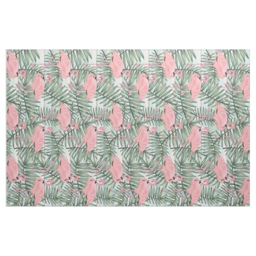 Cute Pink Flamingoes Palm Leafs Pattern Fabric