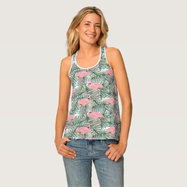 Cute Pink Flamingoes Palm Leafs Pattern Tank Top Cute Pink Flamingoes Palm Leafs Pattern Tank Top