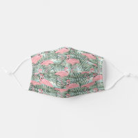 Cute Pink Flamingoes Palm Tree Leaves Watercolor Adult Cloth Face Mask