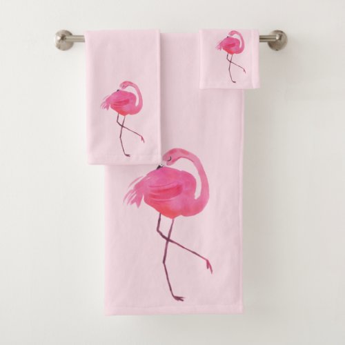 Cute pink flamingoPale Pink Background Bath Towel Set