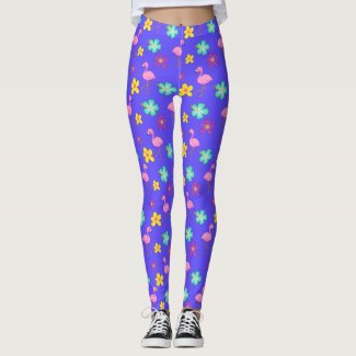 Cute Pink Flamingos and Flowers Blue