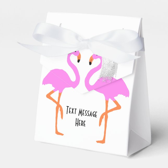 Cute Pink Flamingos Bride & Groom Wedding Favor Boxes (Front Side)