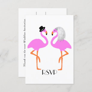 Cute Pink Flamingos Bride & Groom Wedding Invitation