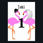 Cute Pink Flamingos Bride & Groom Wedding Table Number<br><div class="desc">A fabulous wedding table number card if your looking for something a bit less traditional; this modern trendy graphic has two cute pink flamingo birds in the role of bride and groom.  Such a fun design in pink,  orange and white with fully editable text at no extra cost.</div>