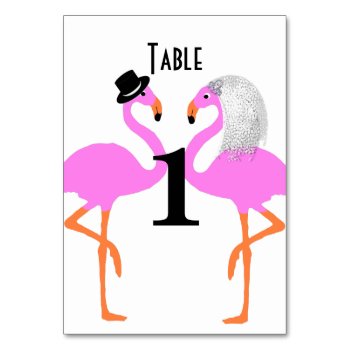 Cute Pink Flamingos Bride & Groom Wedding Table Number by Flissitations at Zazzle