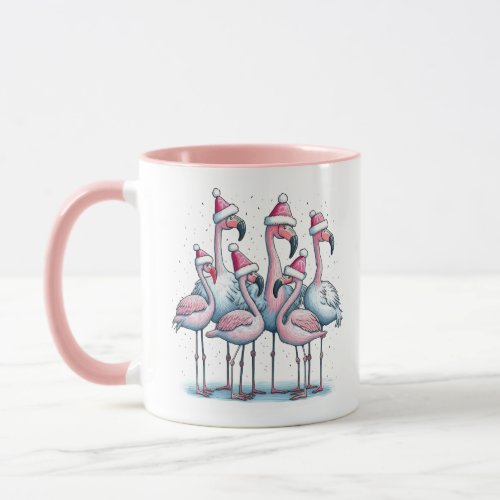 Cute Pink Flamingos Christmas Coffee Mug