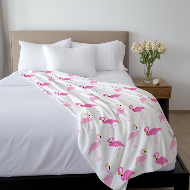Cute Pink Flamingos Fleece Blanket (Creator Uploaded)