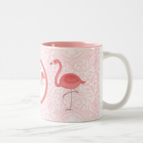 Cute Pink Flamingos  Floral Swirls Two_Tone Coffee Mug