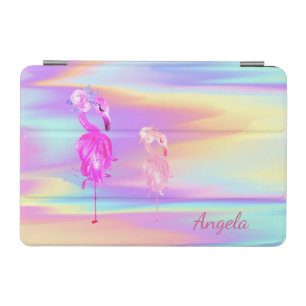 Cute Pink Flamingos Flower Holographic iPad Mini Cover