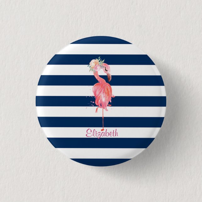 Cute Pink Flamingos Flower,Striped   Button (Front)