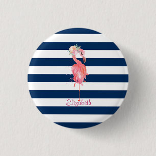 Cute Pink Flamingos Flower,Striped Button