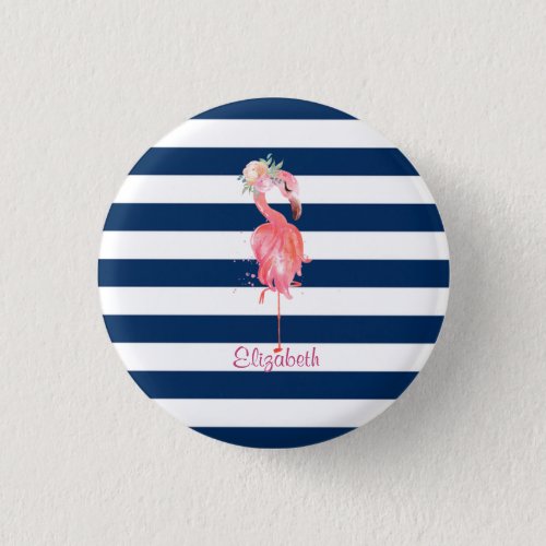 Cute Pink Flamingos FlowerStriped   Button