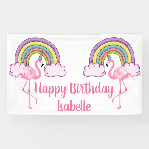 Cute Pink Flamingos Girls Tropical Birthday Party Banner