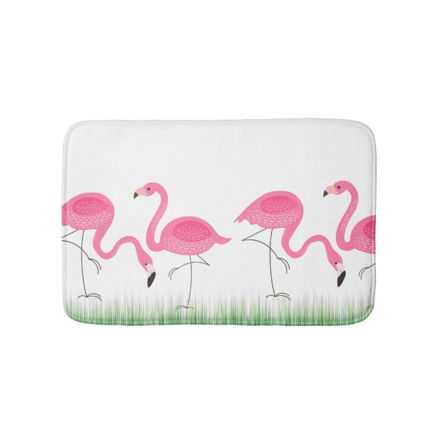 Cute Pink Flamingos Illustration Bathroom Mat (Front)