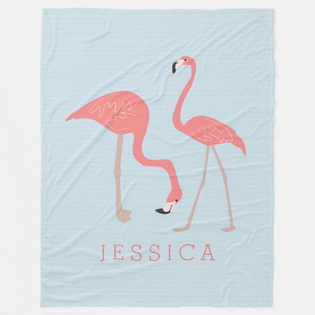 Cute  Pink Flamingos Illustration Fleece Blanket (Front)