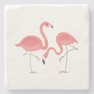 Cute Pink Flamingos Illustration Stone Coaster
