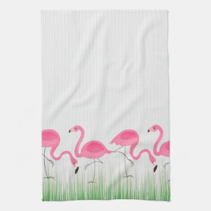 Cute Pink Flamingos Illustration Towel