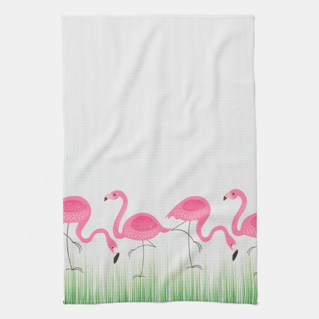 Cute Pink Flamingos Illustration Towel (Vertical)