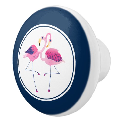 Cute Pink Flamingos In Love Illustration Ceramic Knob