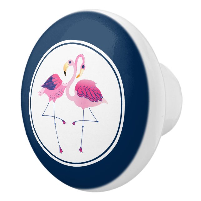 Cute Pink Flamingos In Love Illustration Ceramic Knob (Right)