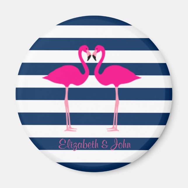 Cute Pink Flamingos In Love,Striped-Personalized Magnet (Front)