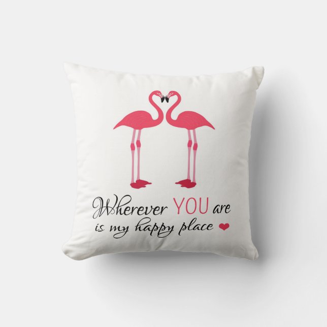 Cute Pink Flamingos in Love Throw Pillow (Front)