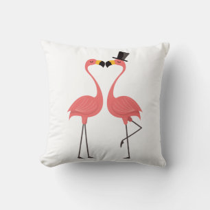 Cute Pink Flamingos Love Tropical Wedding Beach Throw Pillow
