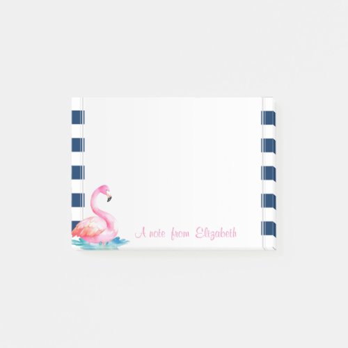 Cute Pink FlamingosNavy Blue Stripes Post_it Notes
