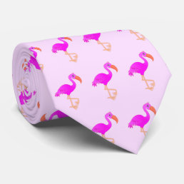 Cute Pink Flamingos Neck Tie Be Happy