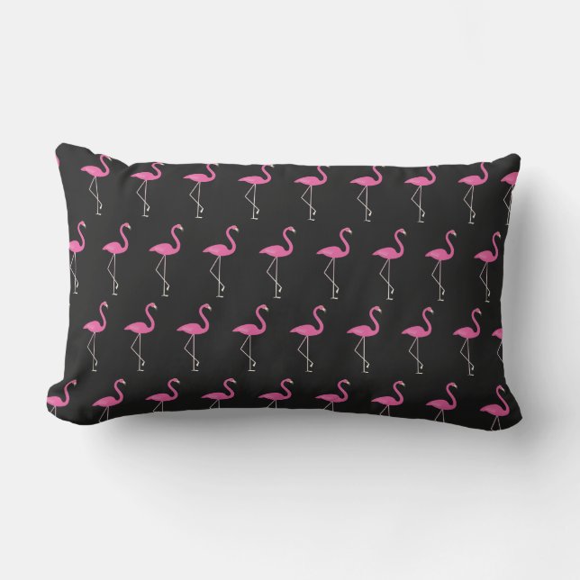 Cute Pink Flamingos on Black - Outdoor Outdoor Pillow (Front)