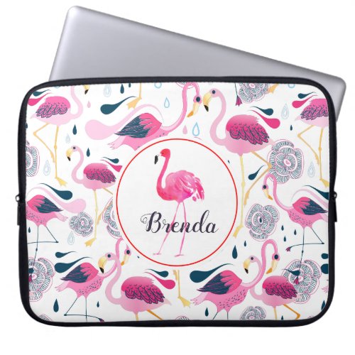 Cute Pink Flamingos Pattern Monogram Laptop Sleeve