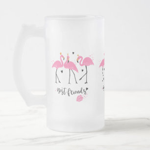 Cute pink flamingos Premium Vector Frosted Glass Beer Mug