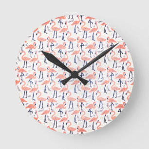 Cute pink flamingos round clock