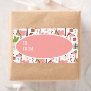 Cute Pink Flamingos Santa Hat Christmas To From Label