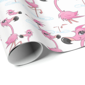 Cute Pink Flamingos Santa Hat Wrapping Paper 